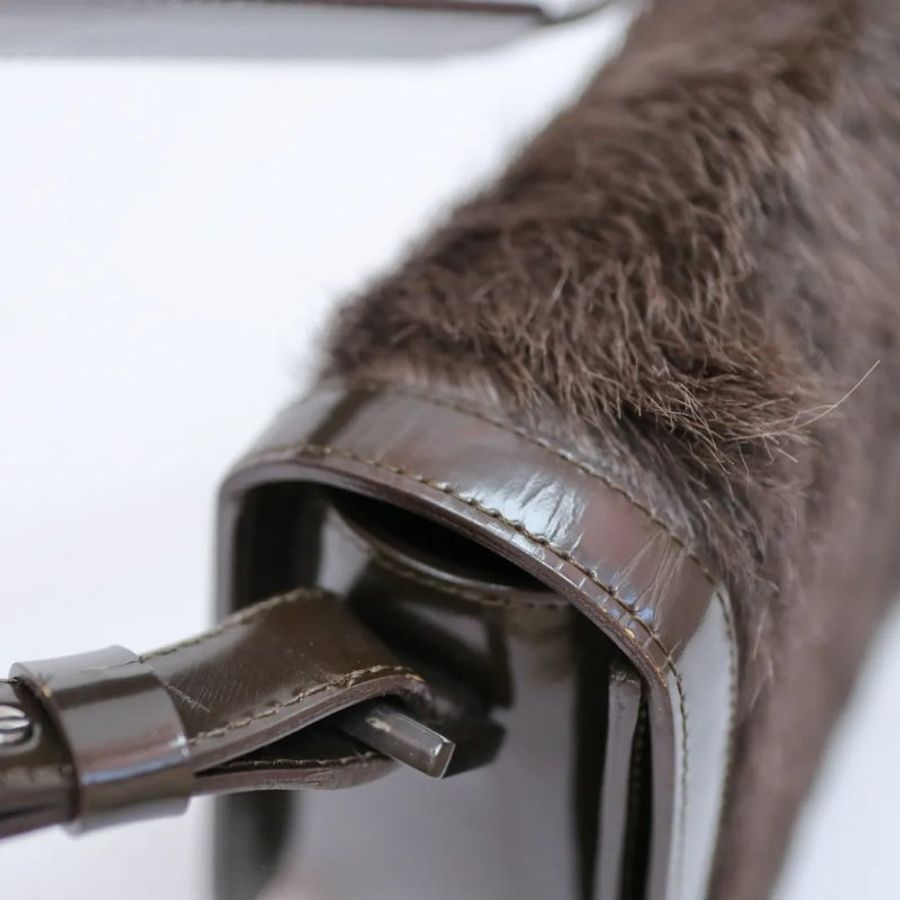 Celine 中古品啡色鬃毛翻蓋腋下包-12