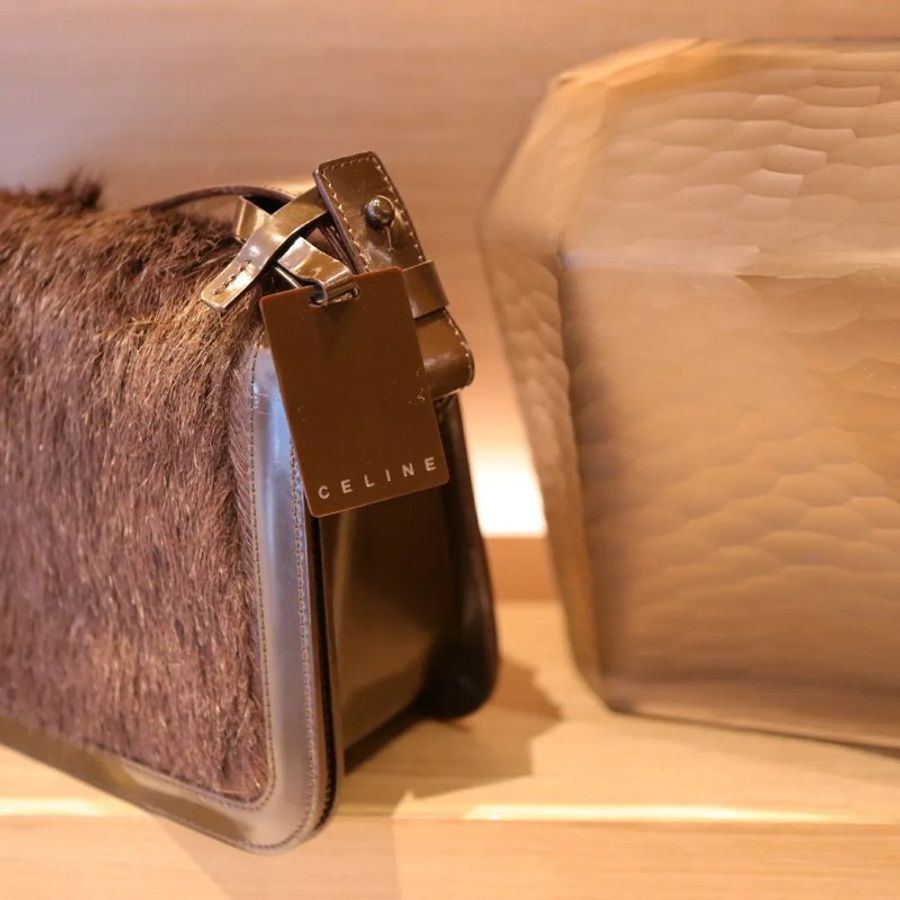 Celine 中古品啡色鬃毛翻蓋腋下包-18