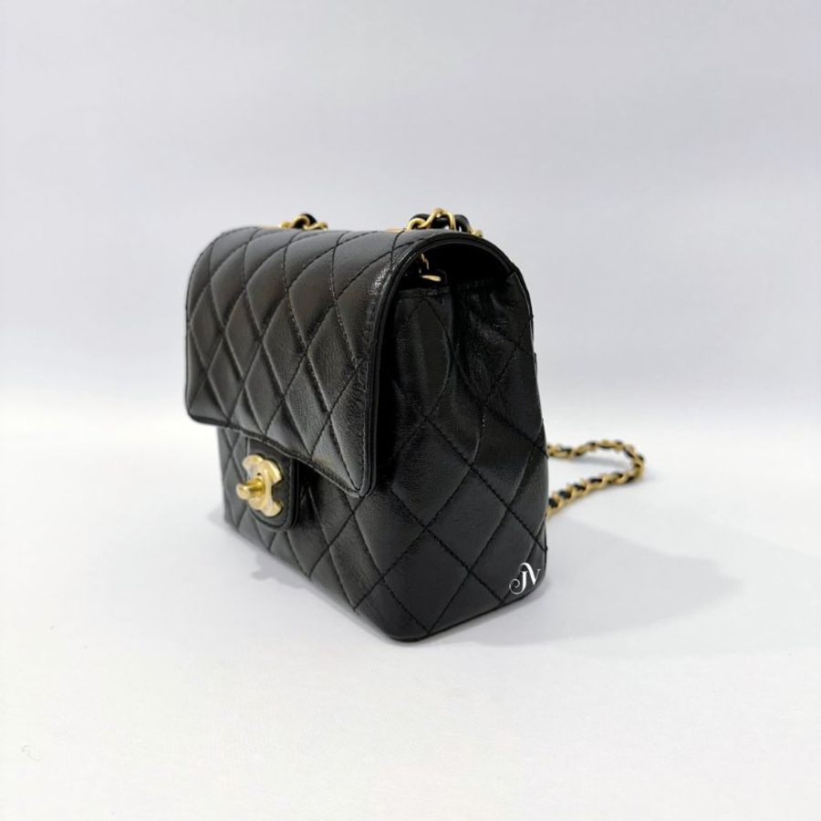 Chanel 黑山羊皮22K金釦口蓋包 AS3648-2