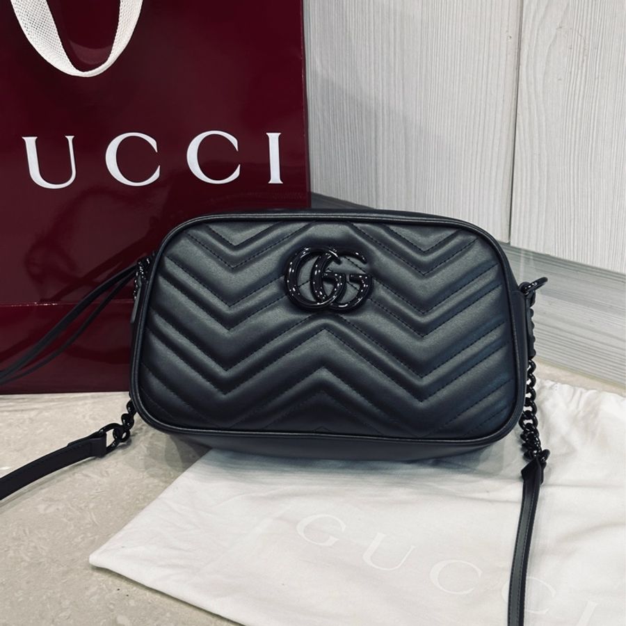 Gucci Marmont SoBlack 24cm黑扣馬蒙相機包🖤99新全配🉑送禮-9