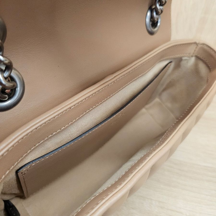 Gucci 奶茶色MarmontMini霧銀釦肩斜背包-9