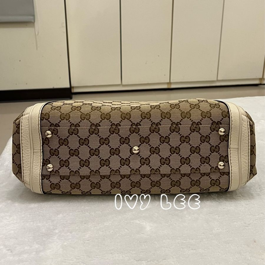 Gucci Bella (待付款、勿下單)手提包 斜背包 米色白色 282300 帆布 竹節 正品 二手精品-2