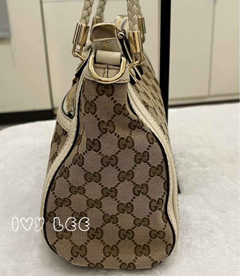 Gucci Bella (待付款、勿下單)手提包 斜背包 米色白色 282300 帆布 竹節 正品 二手精品-4