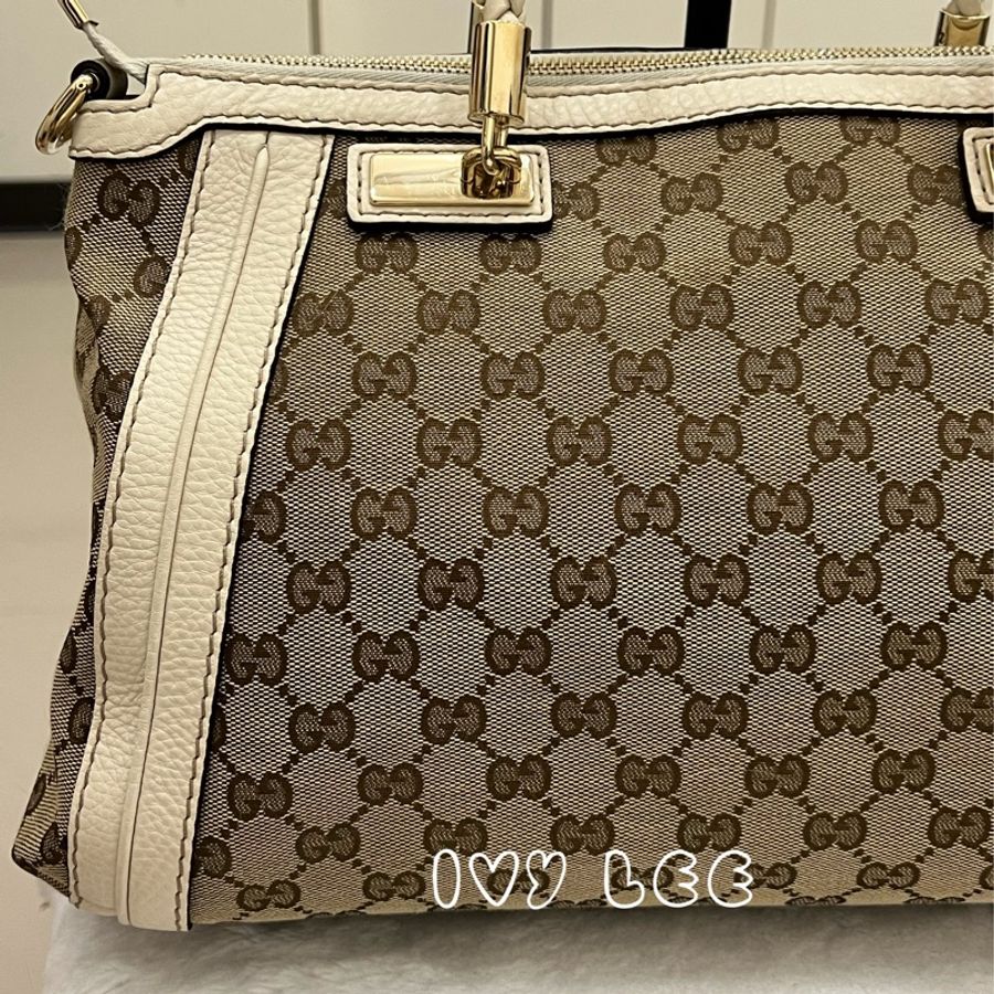 Gucci Bella (待付款、勿下單)手提包 斜背包 米色白色 282300 帆布 竹節 正品 二手精品-25