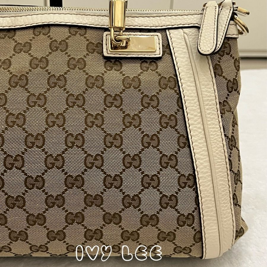 Gucci Bella (待付款、勿下單)手提包 斜背包 米色白色 282300 帆布 竹節 正品 二手精品-26