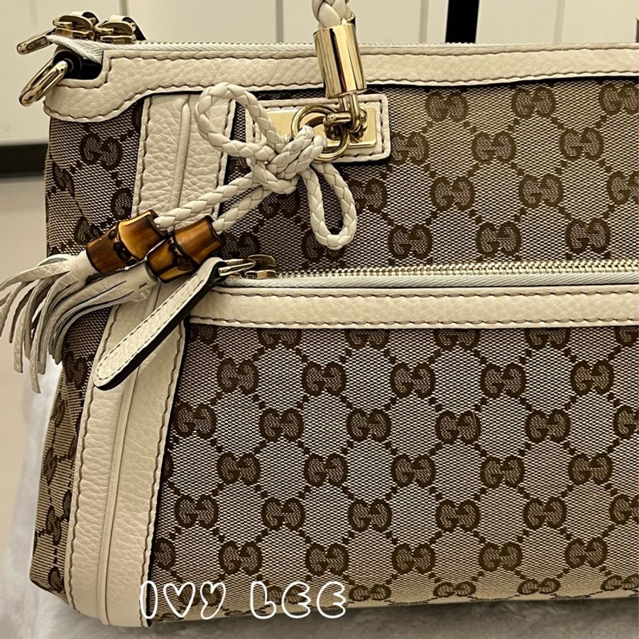 Gucci Bella (待付款、勿下單)手提包 斜背包 米色白色 282300 帆布 竹節 正品 二手精品-27