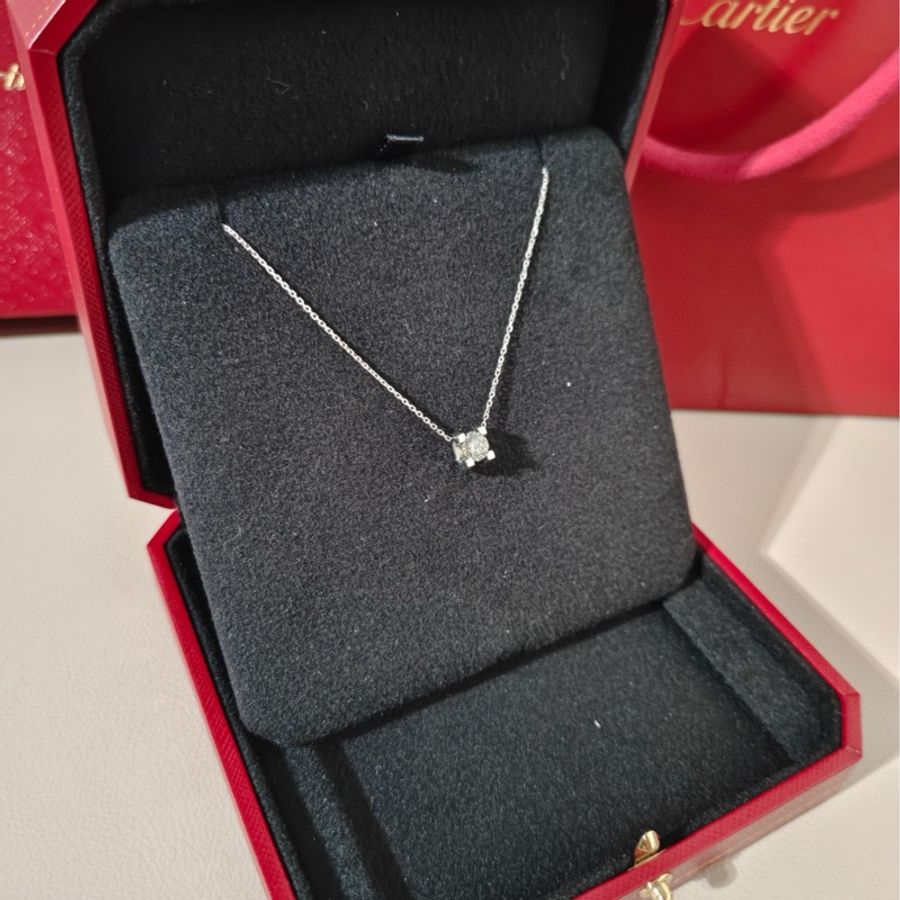 Cartier卡地亚 C DE CARTIER 白金单钻牛头石项链-2