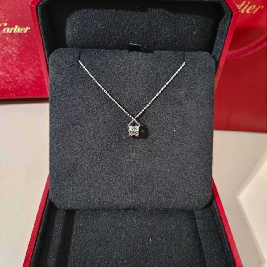 Cartier卡地亚 C DE CARTIER 白金单钻牛头石项链-4