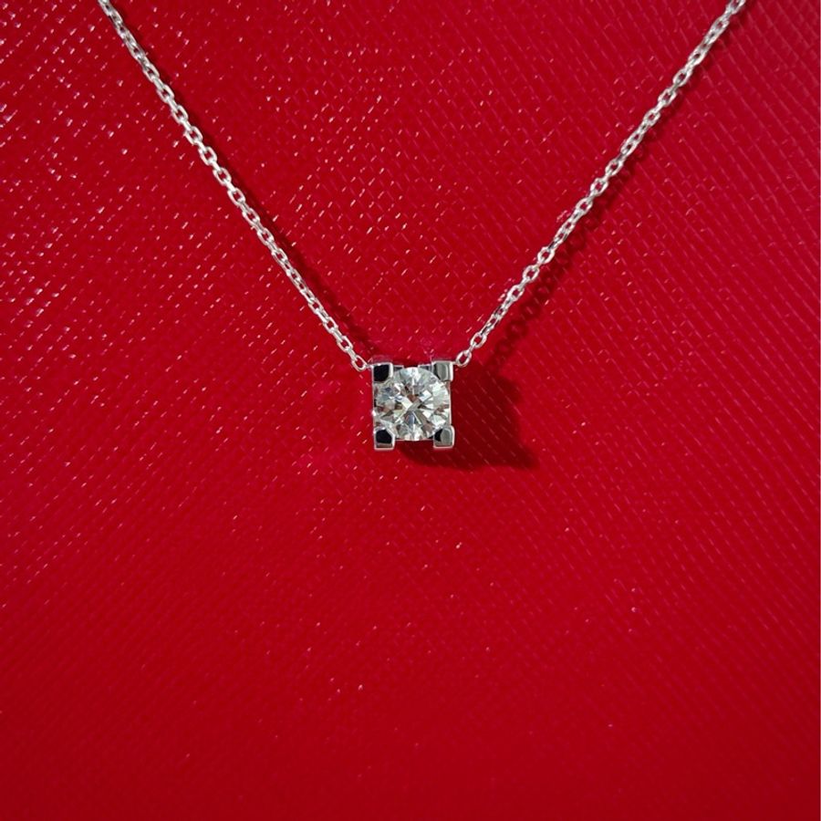Cartier卡地亚 C DE CARTIER 白金单钻牛头石项链-5