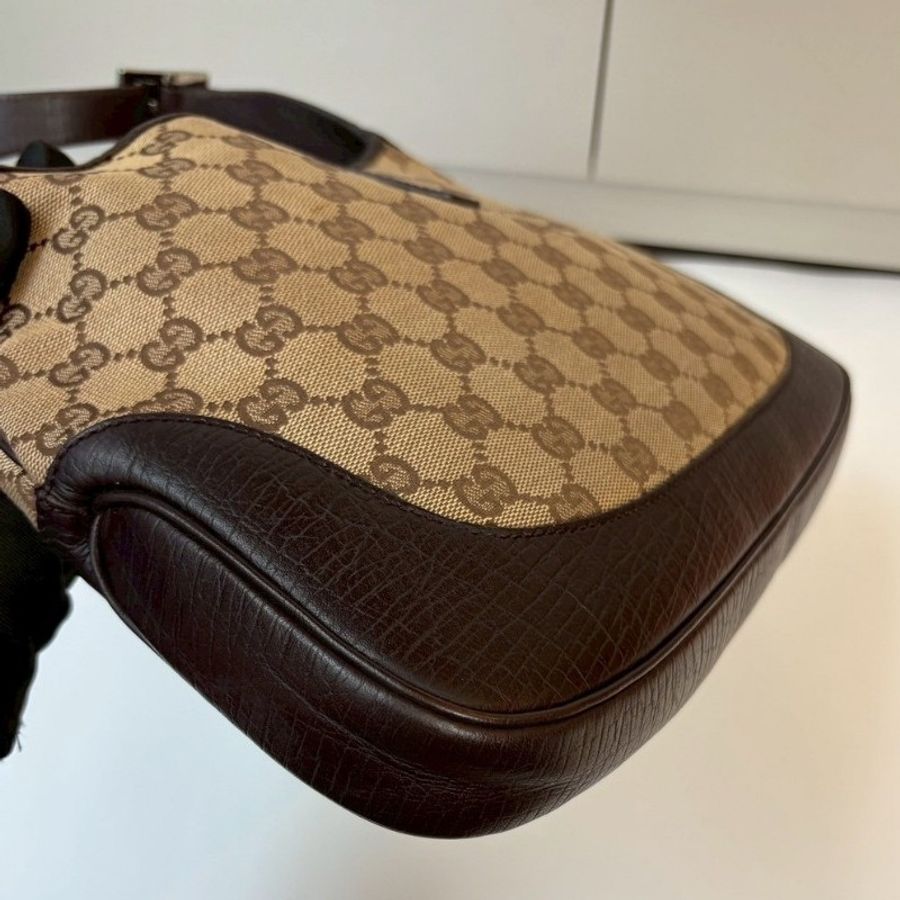Gucci 咖皮邊綠紅綠緹花布賈姬肩側包-7