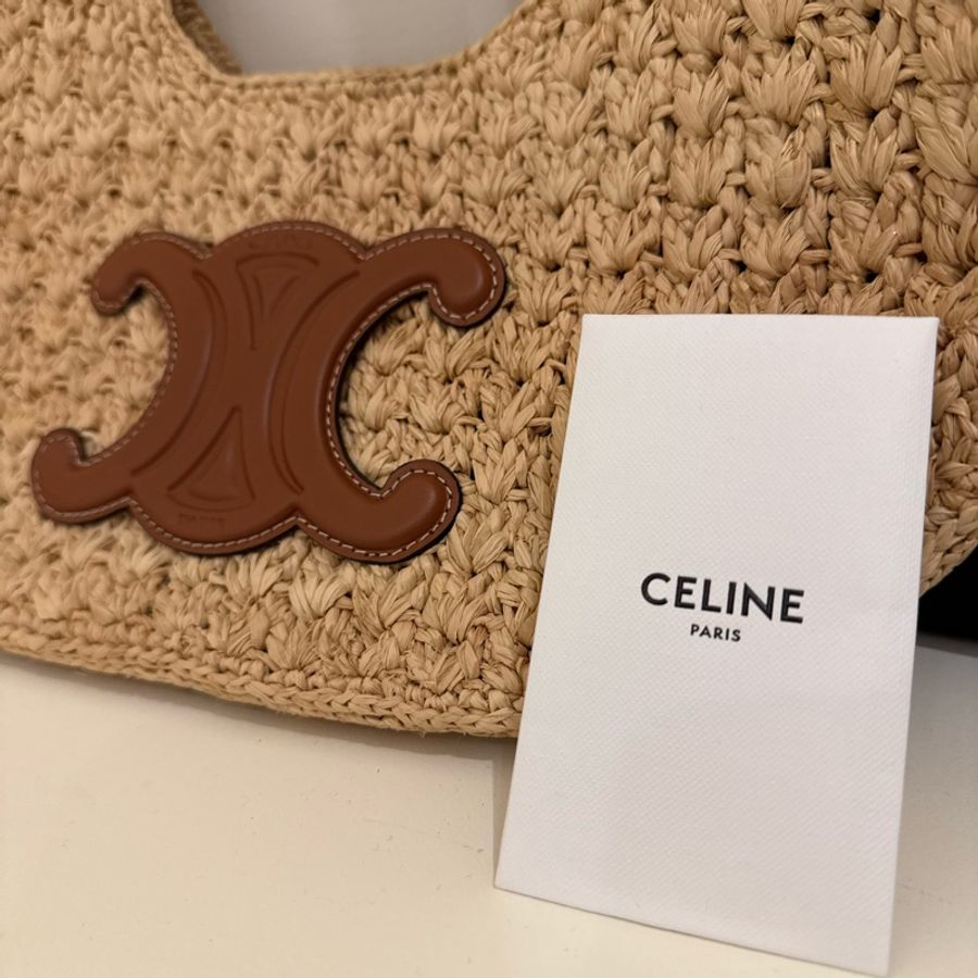 CELINE CLASSIC PANIER HOBO BAG IN RAFFIA AND CALFSKIN-3