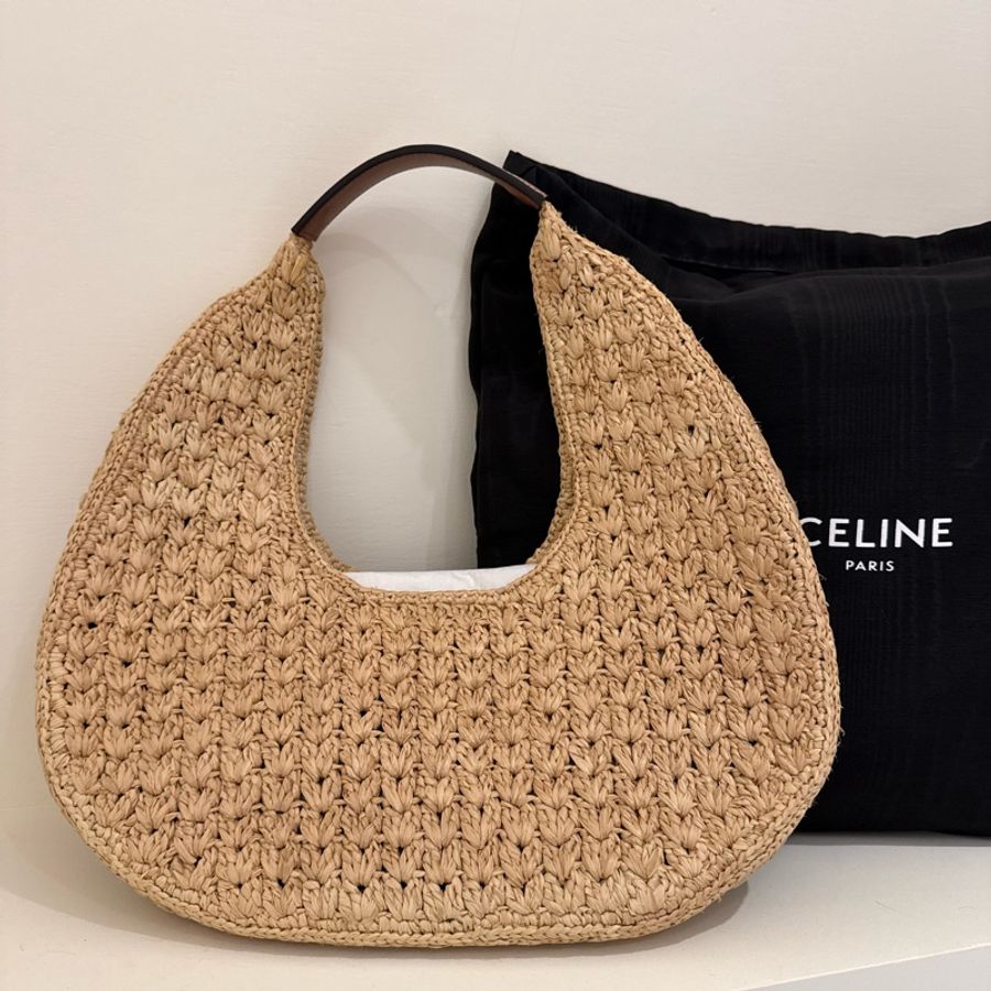CELINE CLASSIC PANIER HOBO BAG IN RAFFIA AND CALFSKIN-6