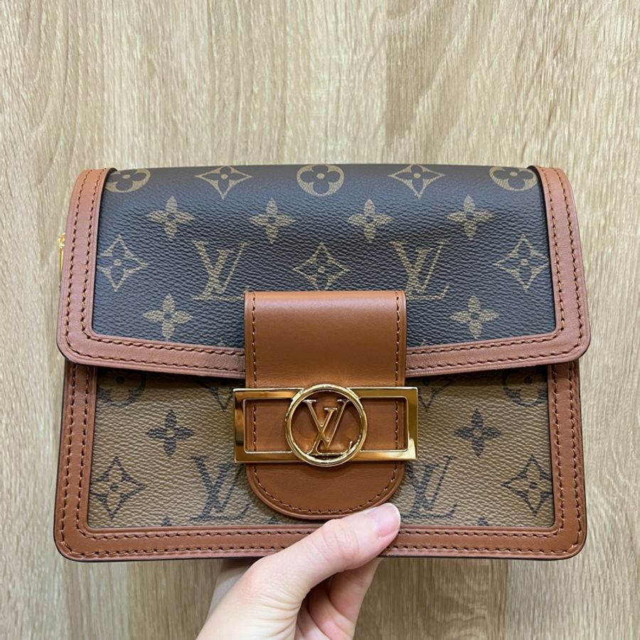 LV 雙色原花Mini Dauphine金釦肩斜背包M45959-0