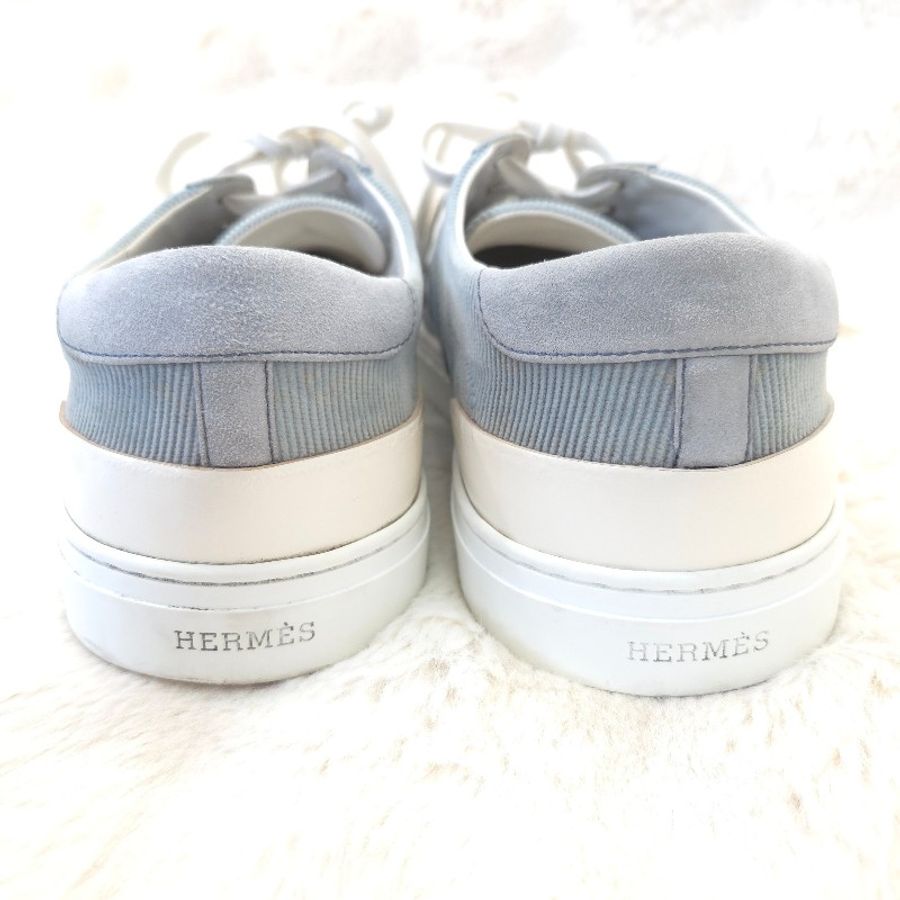 Hermès 麂皮帆布休閒鞋 淺藍 44-5