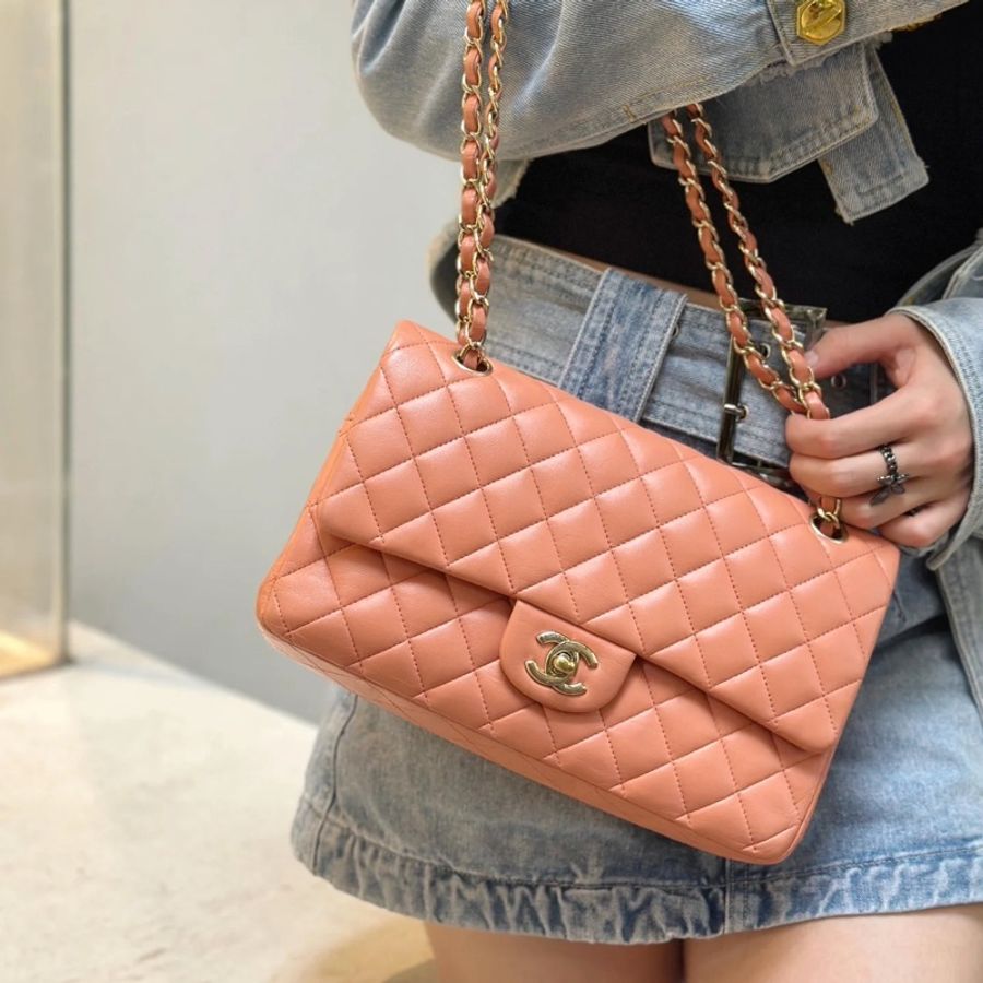 降價款 chanel 香奈兒 CF 中號 粉桔色  25.5cm*15.5cm *6.5cm-2