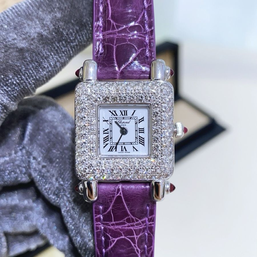 蕭邦18k白金原鑲鑽石21mm石英女表-0