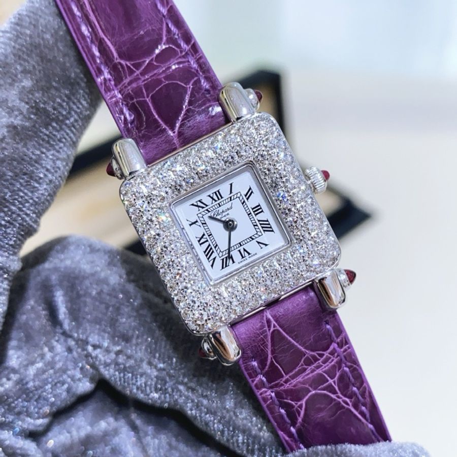 蕭邦18k白金原鑲鑽石21mm石英女表-1
