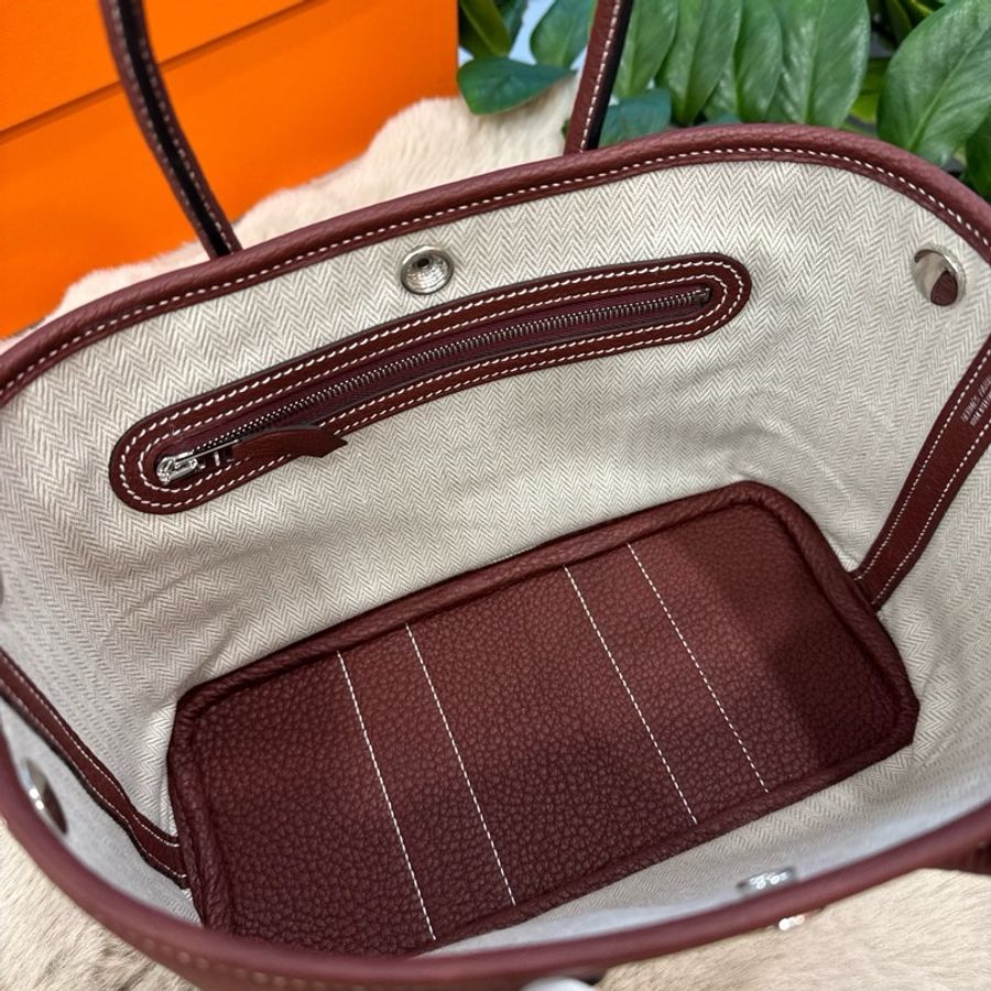 HERMES mini garden party 愛馬仕紅銀釦全皮 stamp k-3