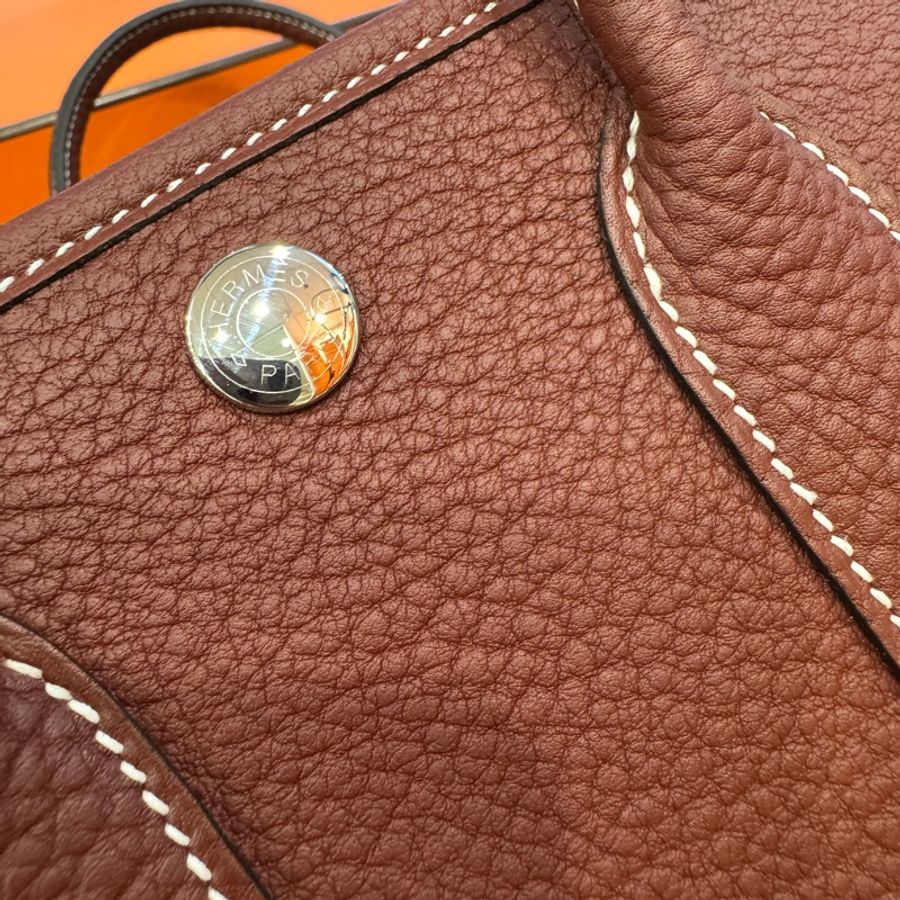 HERMES mini garden party 愛馬仕紅銀釦全皮 stamp k-4