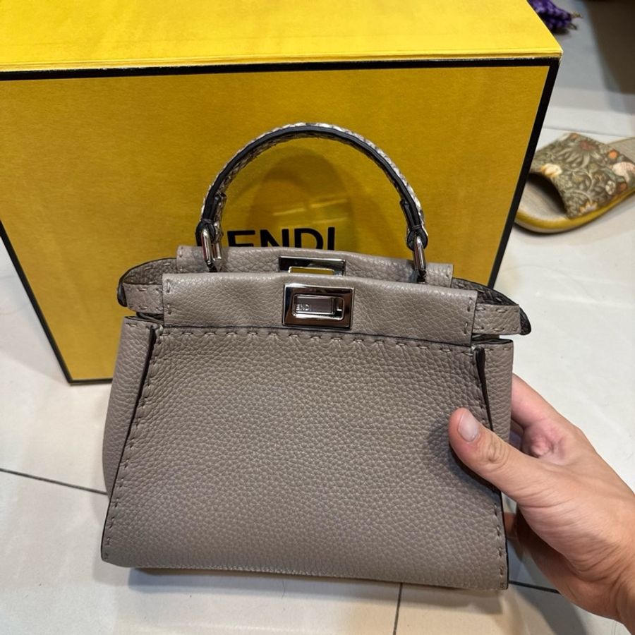 Fendi Peekaboo 特小款 蛇皮手把 大象灰 牛皮-0