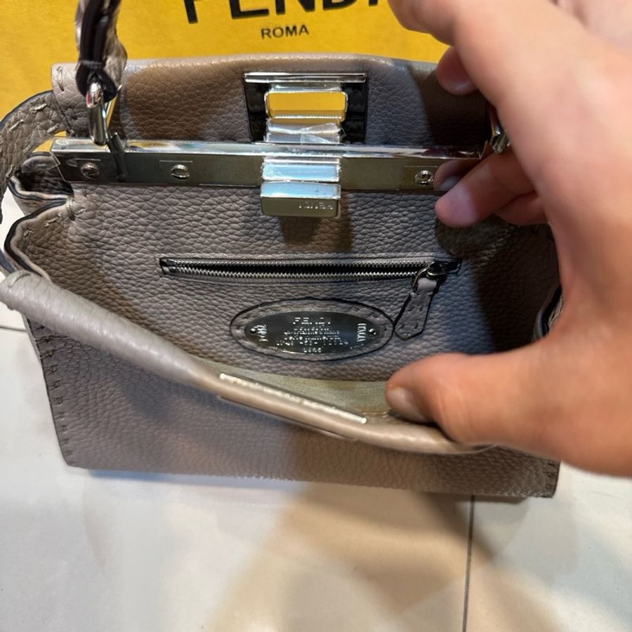 Fendi Peekaboo 特小款 蛇皮手把 大象灰 牛皮-10