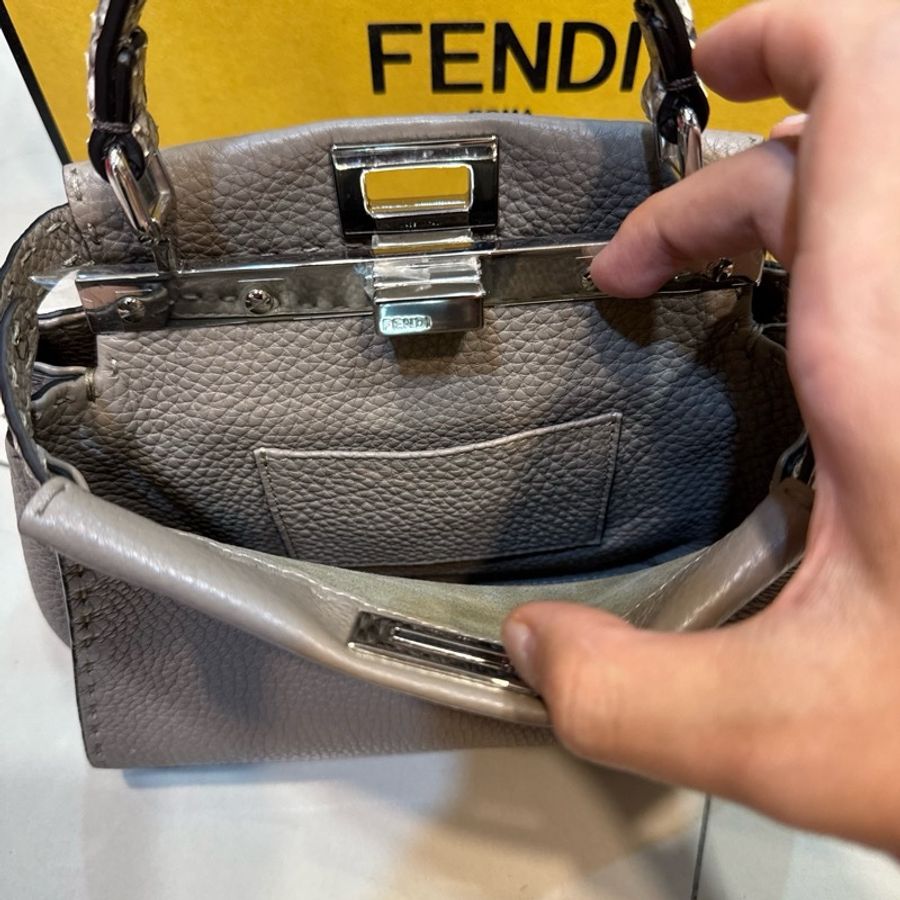 Fendi Peekaboo 特小款 蛇皮手把 大象灰 牛皮-11
