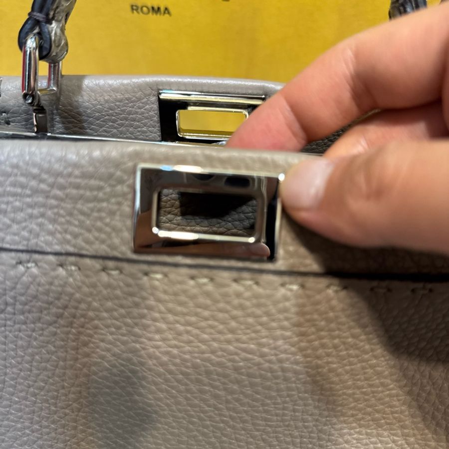 Fendi Peekaboo 特小款 蛇皮手把 大象灰 牛皮-13