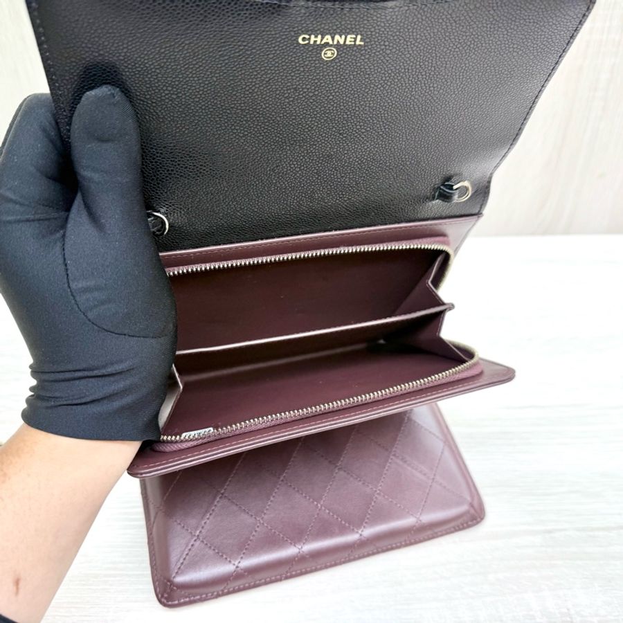 Chanel黑色淡金牛皮下蓋三折WOC /AP3547-6