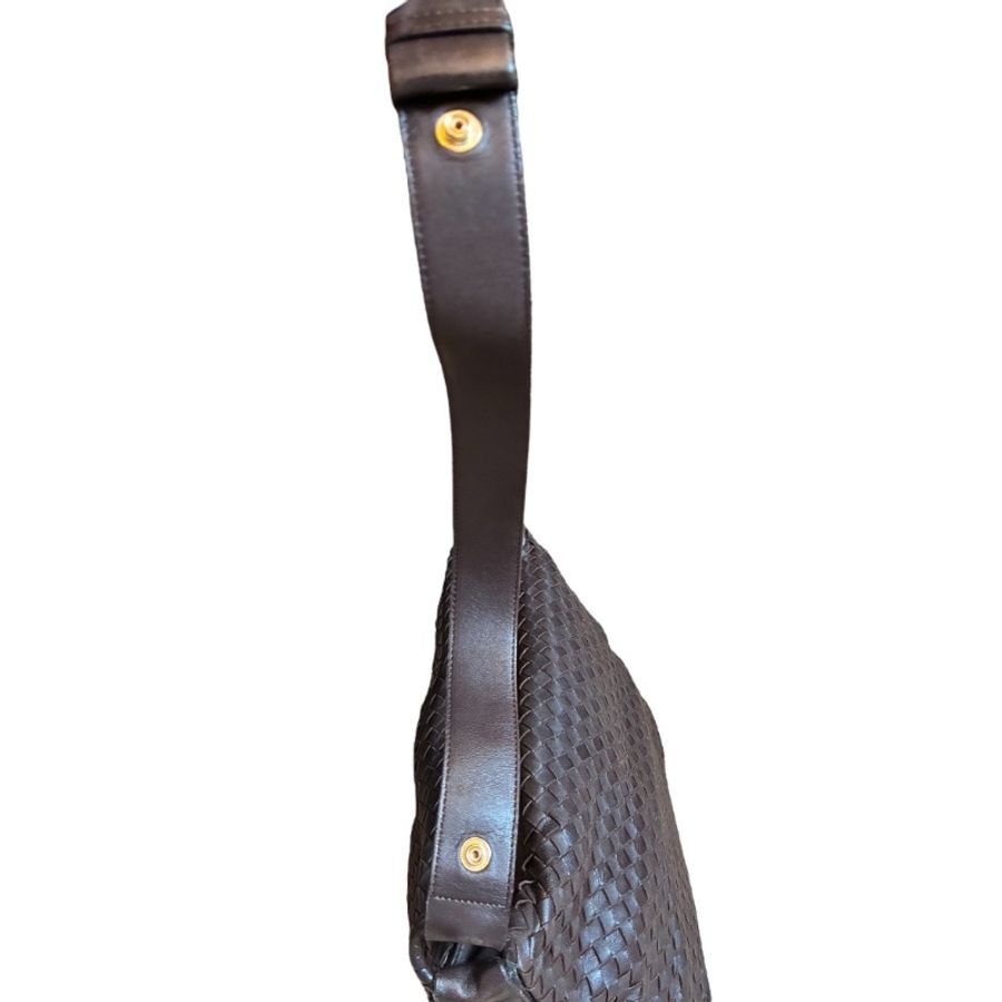 【經典款】Bottega Veneta BV 編織小羊皮 Veneta Hobo 肩背包 彎月包 深棕色-20