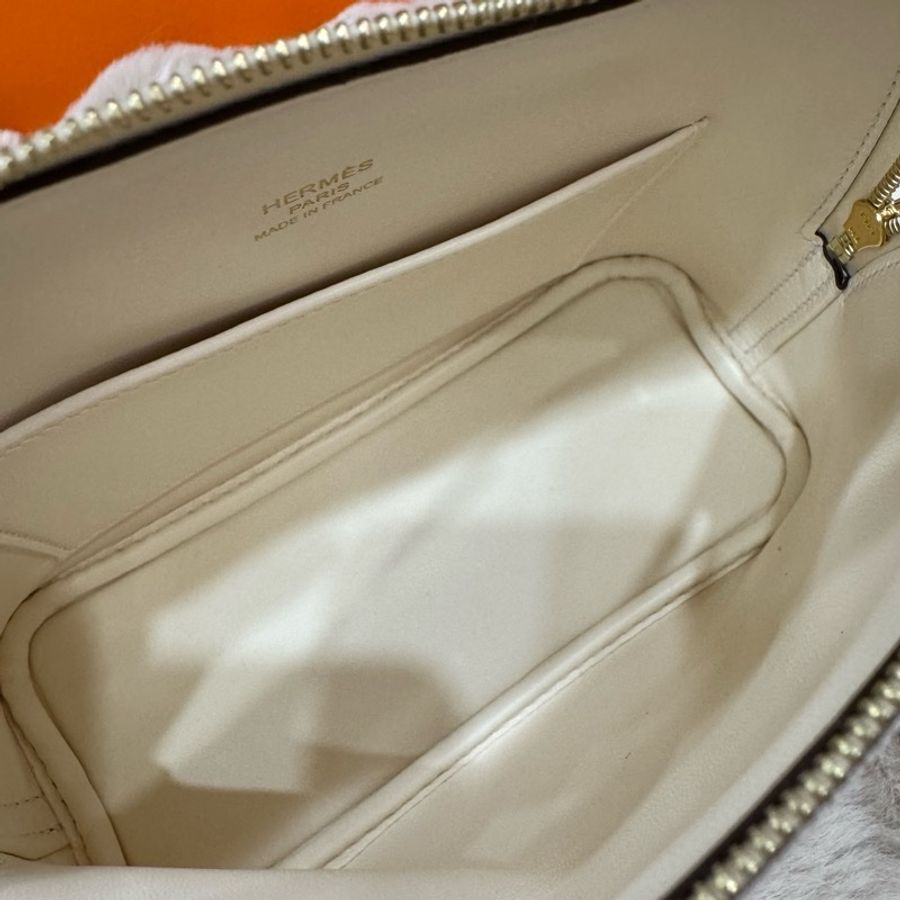 HERMES mini Bolide nata奶油白金山羊皮 stamp w-4