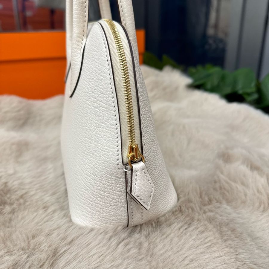 HERMES mini Bolide nata奶油白金山羊皮 stamp w-10
