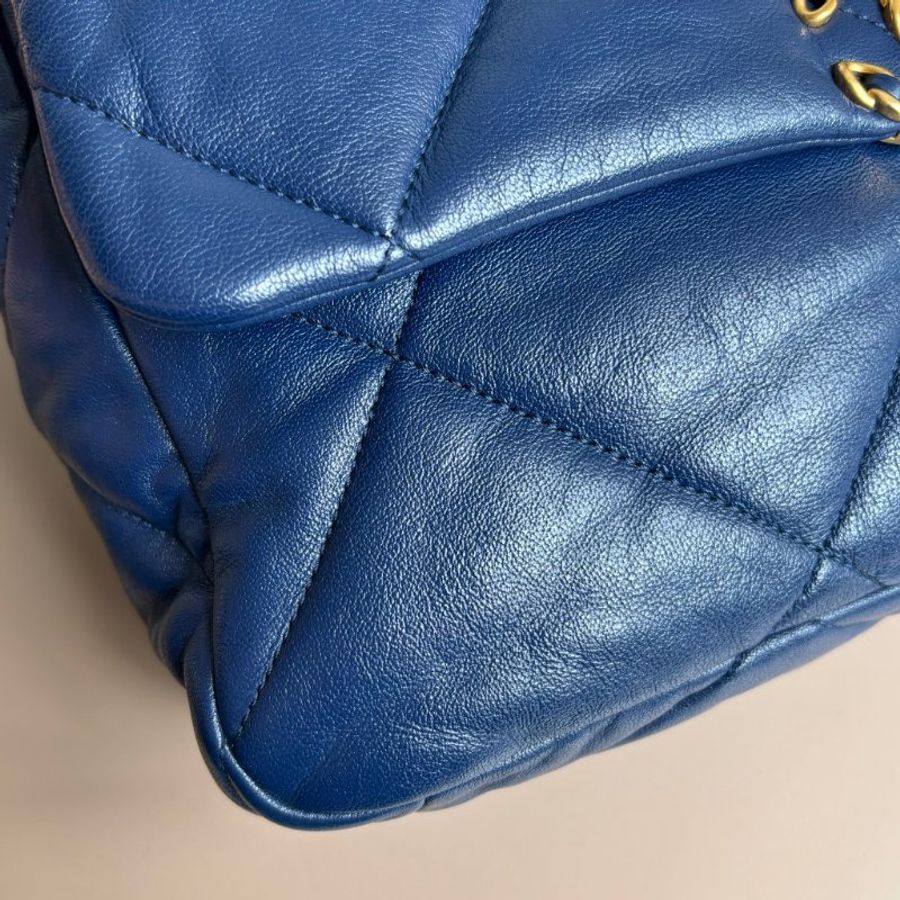 ::CHANEL:: 19系列藍色皮革金釦手提斜背鏈包30-6