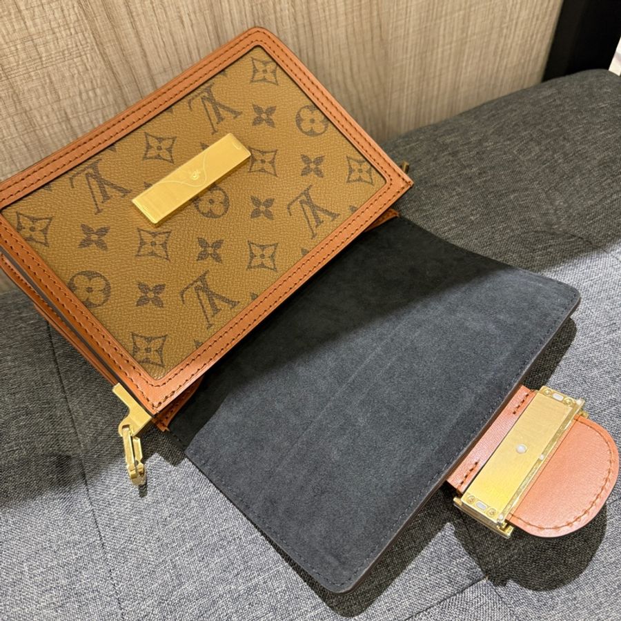 未使用新品 LV M45959 Mini Dauphine 雙色原花達芙妮肩背包斜背包-8
