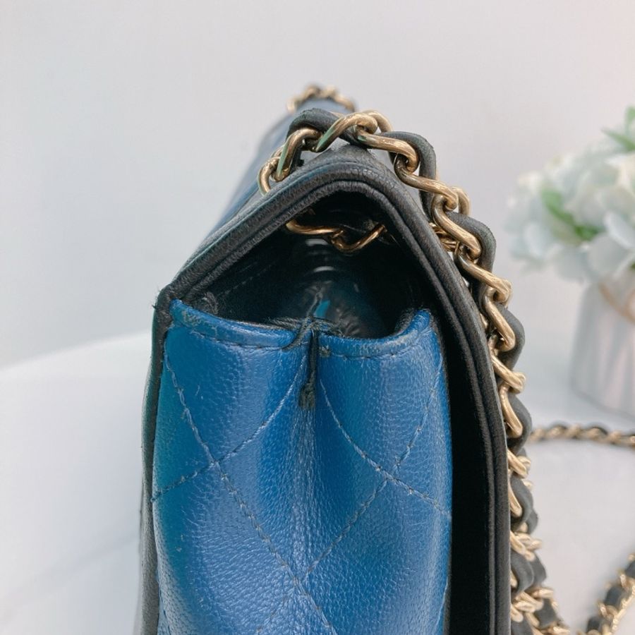 MS0281 香奈兒 絕版款 中號 雙蓋 黑拼軍藍 牛皮Chanel Mademoiselle Medium 28 Cm Seasonal Double Flap Calfskin-14