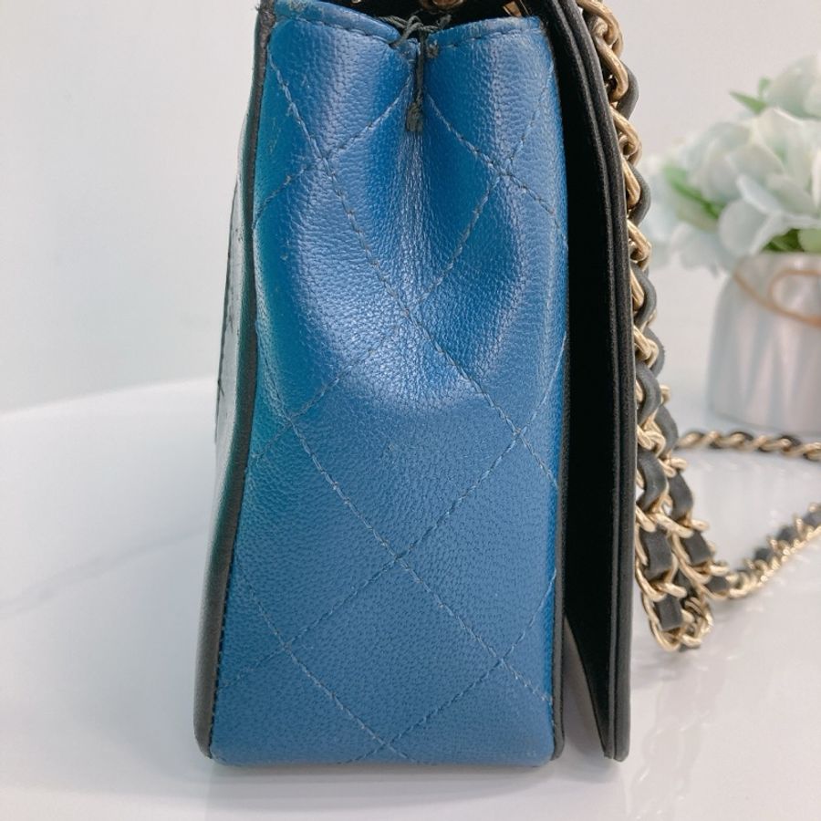 MS0281 香奈兒 絕版款 中號 雙蓋 黑拼軍藍 牛皮Chanel Mademoiselle Medium 28 Cm Seasonal Double Flap Calfskin-15