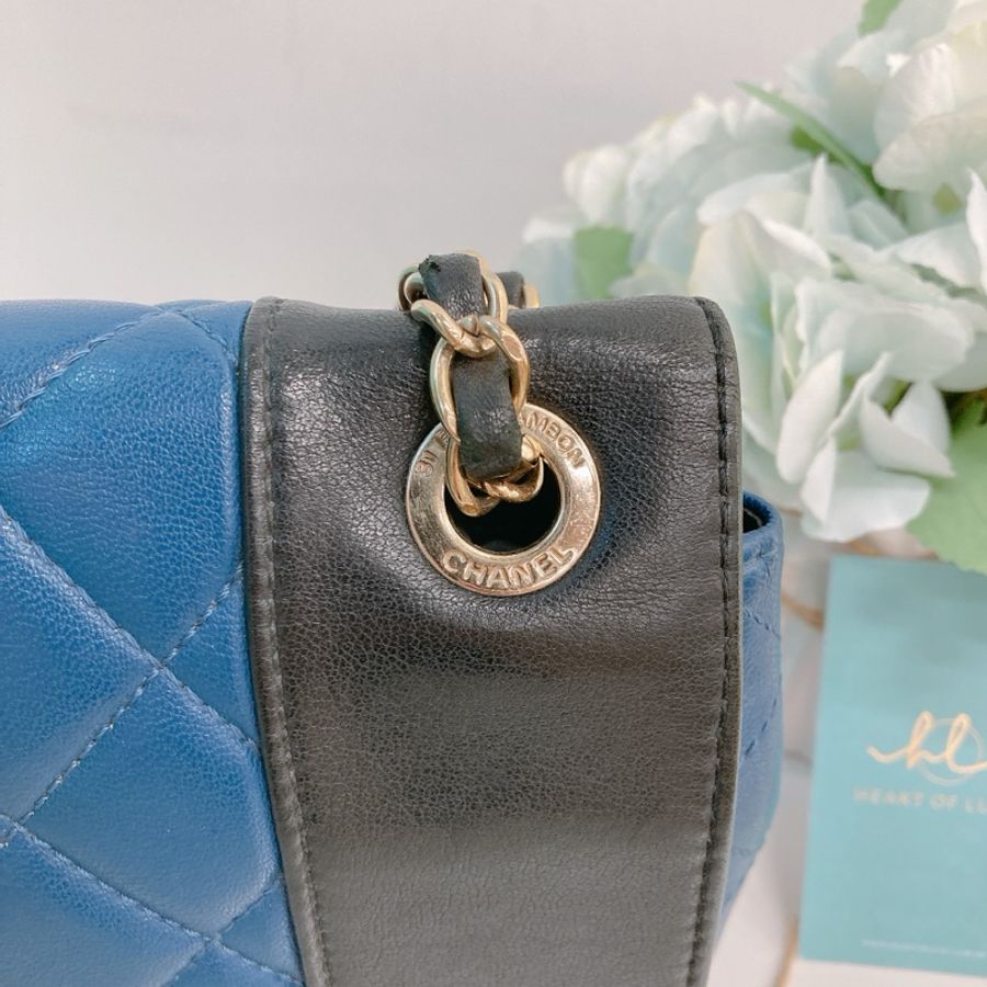 MS0281 香奈兒 絕版款 中號 雙蓋 黑拼軍藍 牛皮Chanel Mademoiselle Medium 28 Cm Seasonal Double Flap Calfskin-19