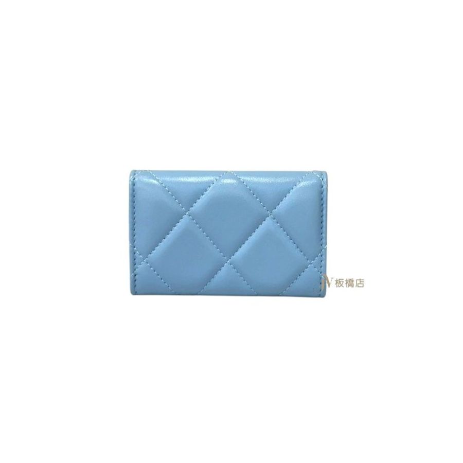CHANEL 藍色小羊皮19釦口蓋卡片夾AP1790-3