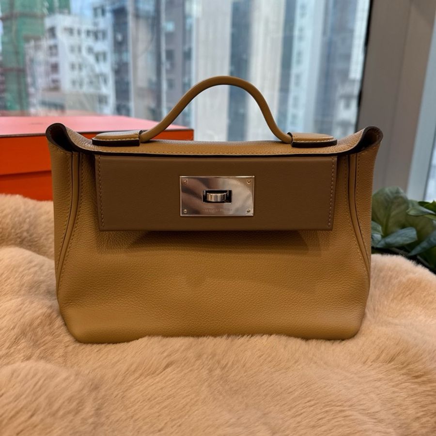 HERMES mini 2424塵埃色拼大象灰銀evercolor& stamp K-0