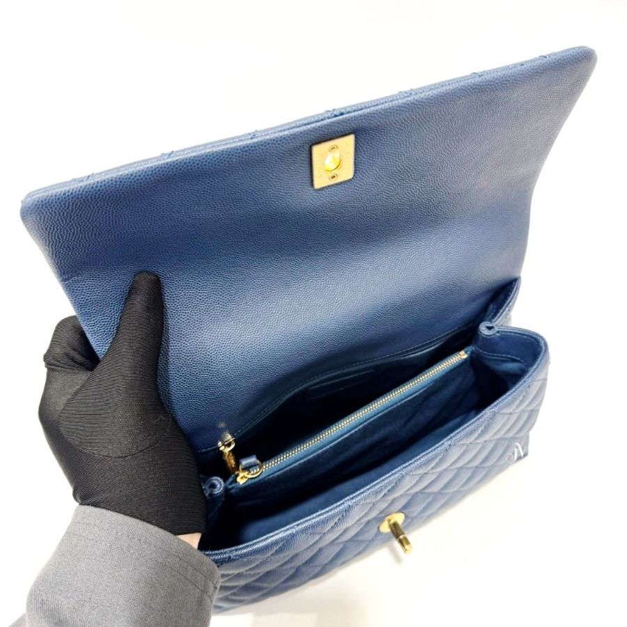 Chanel牛仔藍荔枝皮復古金釦coco handle28-5