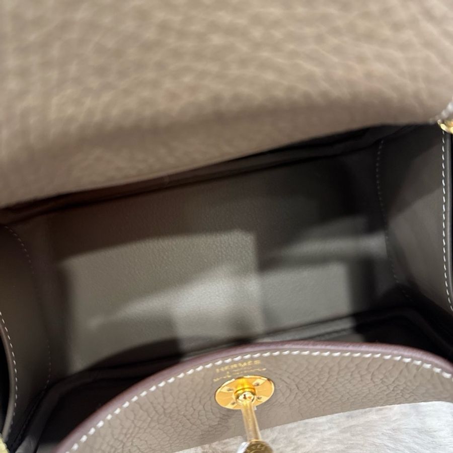 HERMES mini Lindy 1代大象灰金tc皮 stamp w-4