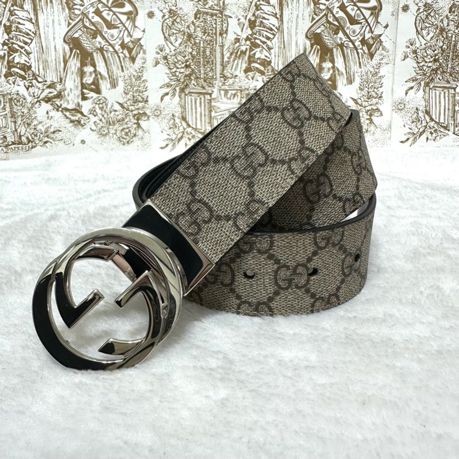 GUCCI #老花皮帶 #黑皮帶 雙面雙面 老花拼黑牛皮 #雙面皮帶-4