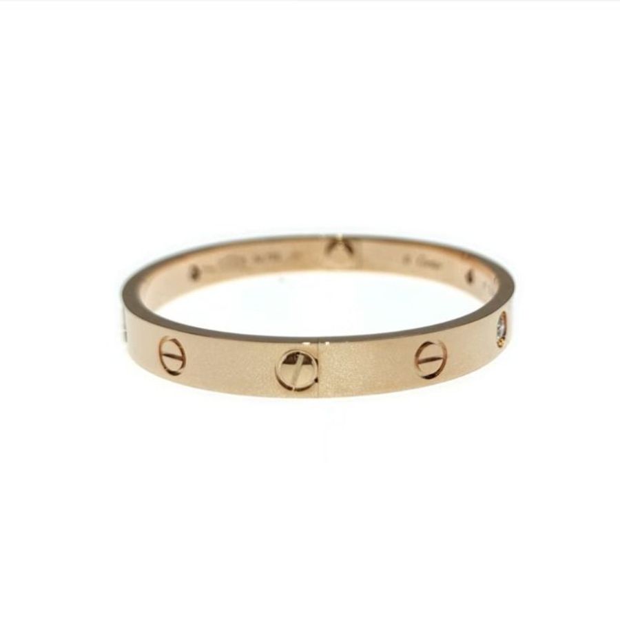 Cartier 卡地亞 Love 18K玫瑰金 寬版4鑽石手環 Size 17 Bracelet-1