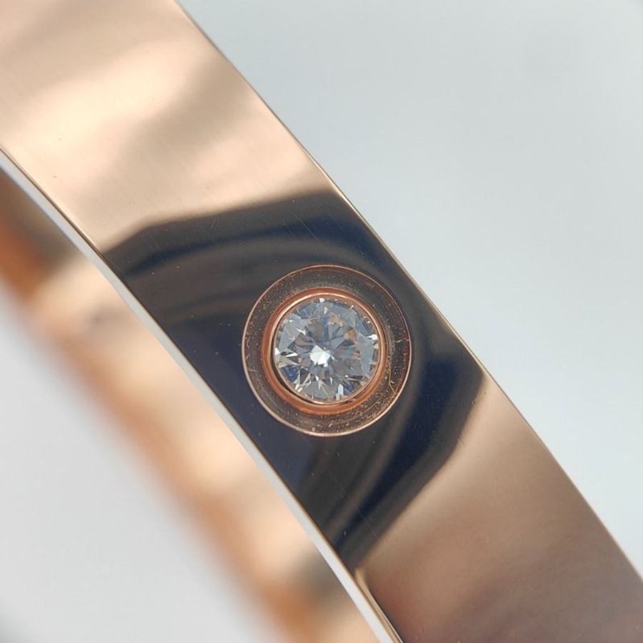 Cartier 卡地亞 Love 18K玫瑰金 寬版4鑽石手環 Size 17 Bracelet-4