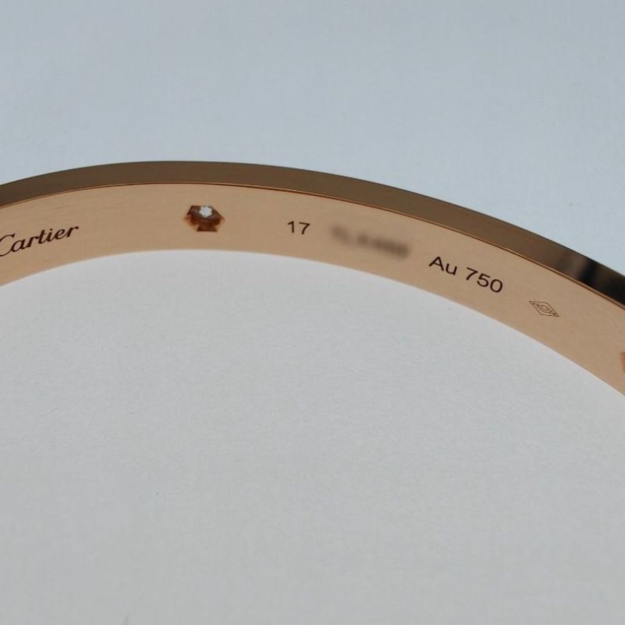 Cartier 卡地亞 Love 18K玫瑰金 寬版4鑽石手環 Size 17 Bracelet-8