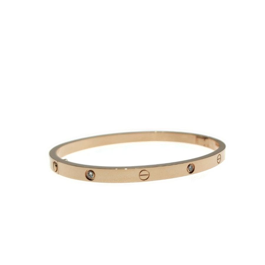 Cartier 卡地亞 Love 18K玫瑰金 窄版6鑽石手環 Size 16 Bracelet-2