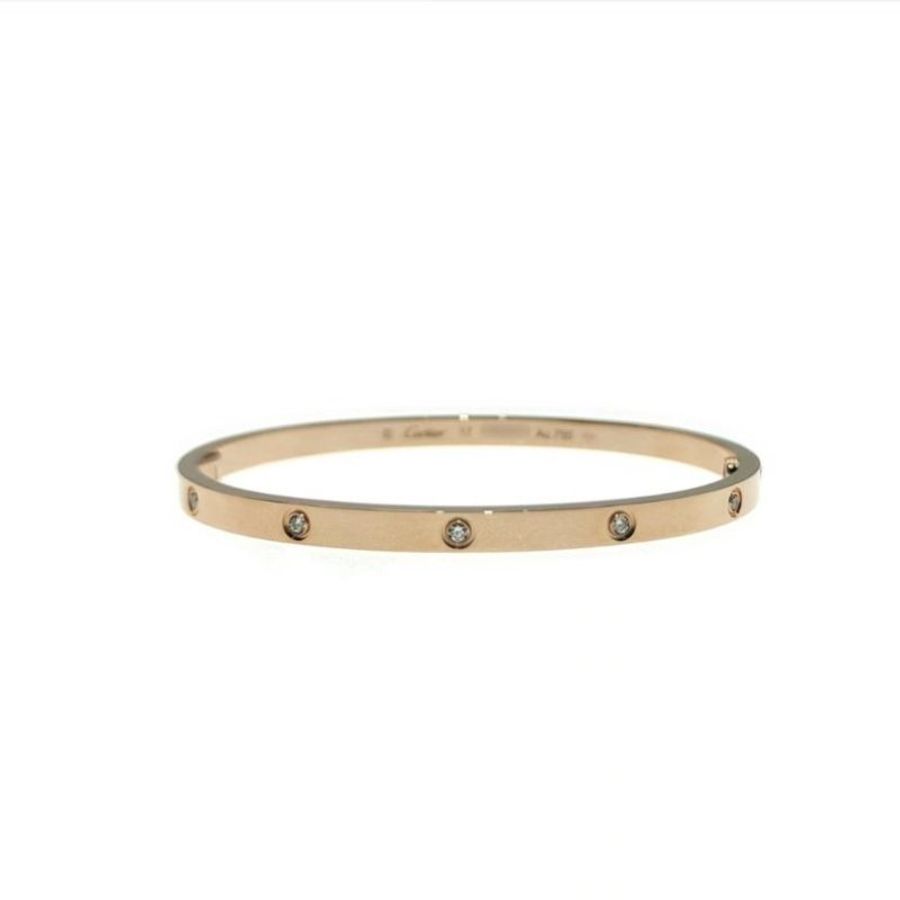 Cartier 卡地亞 love 18K玫瑰金 窄版10鑽石手環 Size 17 Bracelet-0
