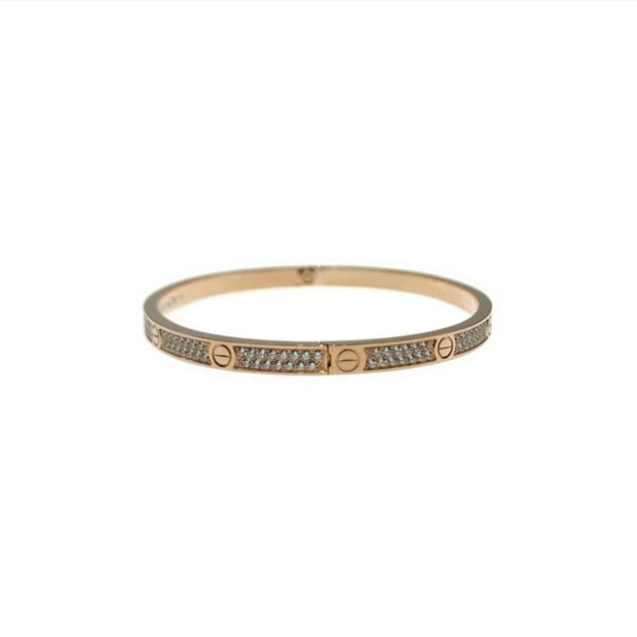 Cartier 卡地亞 Love 18K玫瑰金 窄版滿天星鑽石手環 Size 17 Bracelet-3