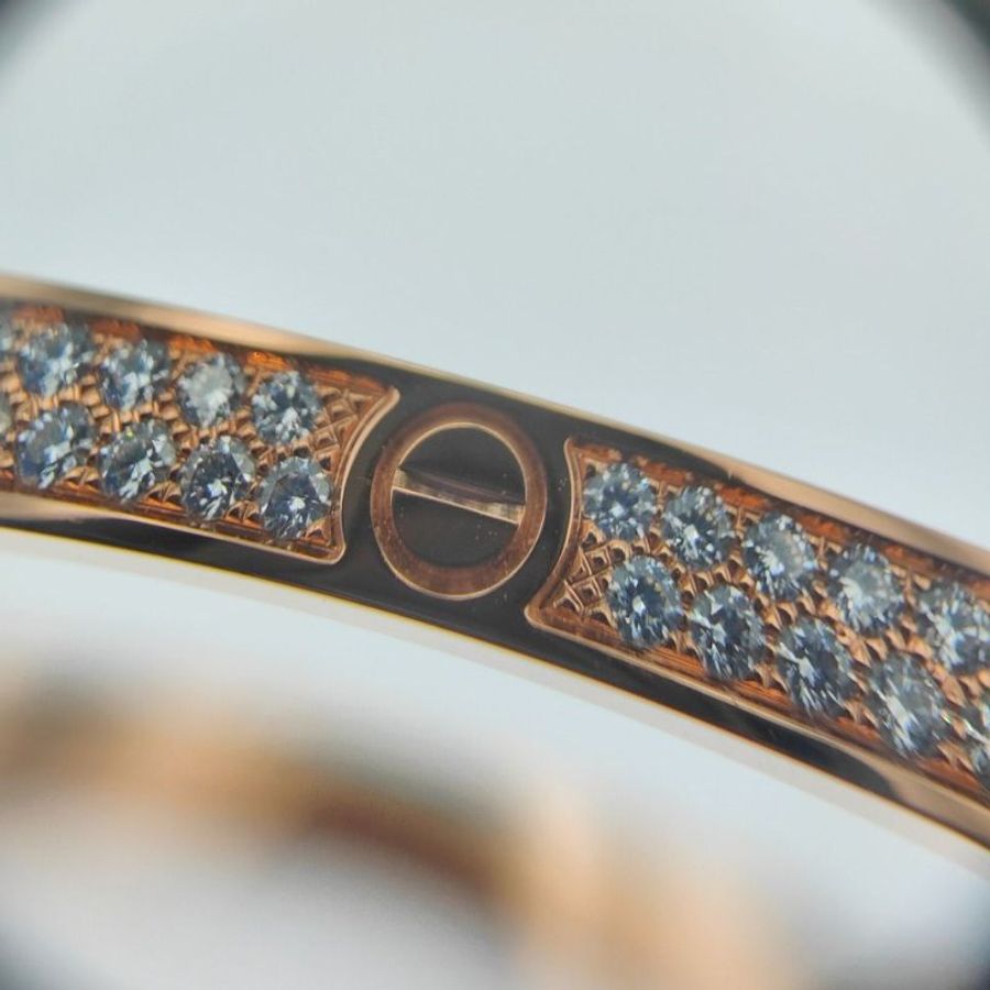 Cartier 卡地亞 Love 18K玫瑰金 窄版滿天星鑽石手環 Size 17 Bracelet-6