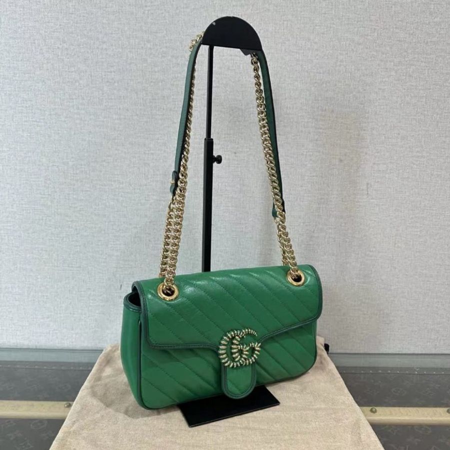 GUCCI 綠金琺瑯扣Marmont馬蒙26肩背斜背包 26*15*7 98新配件塵袋-1