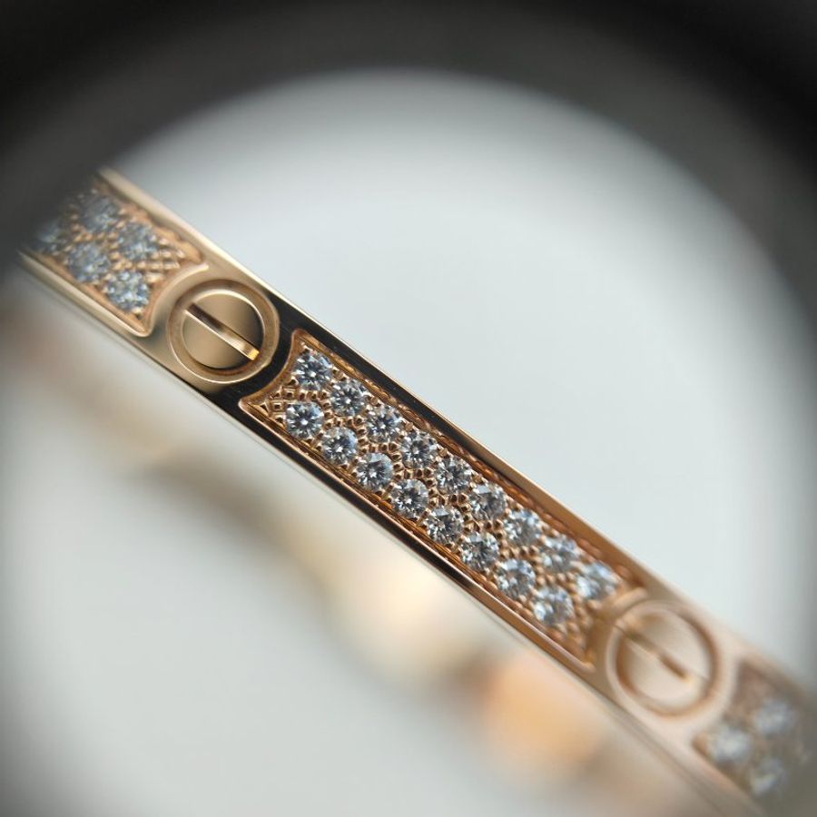 Cartier 卡地亞 Love 18K玫瑰金 窄版滿天星鑽石手環 Size 18 Bracelet-6